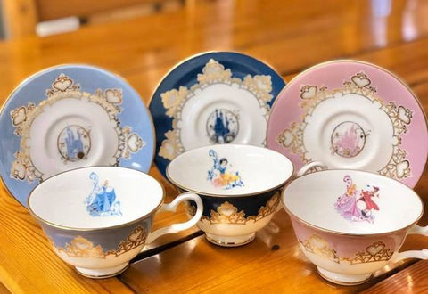 A beautiful Disney Princess porcelain tea set featuring Cinderella, Ariel, and Belle.