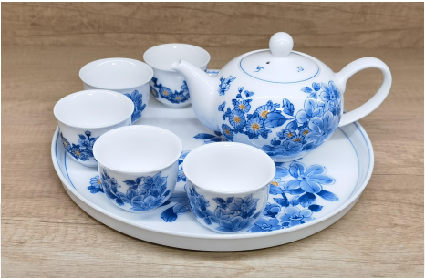 Eight Hand-Painted Blue and White Porcelain - Blue Blossom Elegance