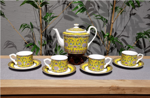 "Nine-Headed Cloisonné Enamel Harmony Tea Set for Prosperous Times"