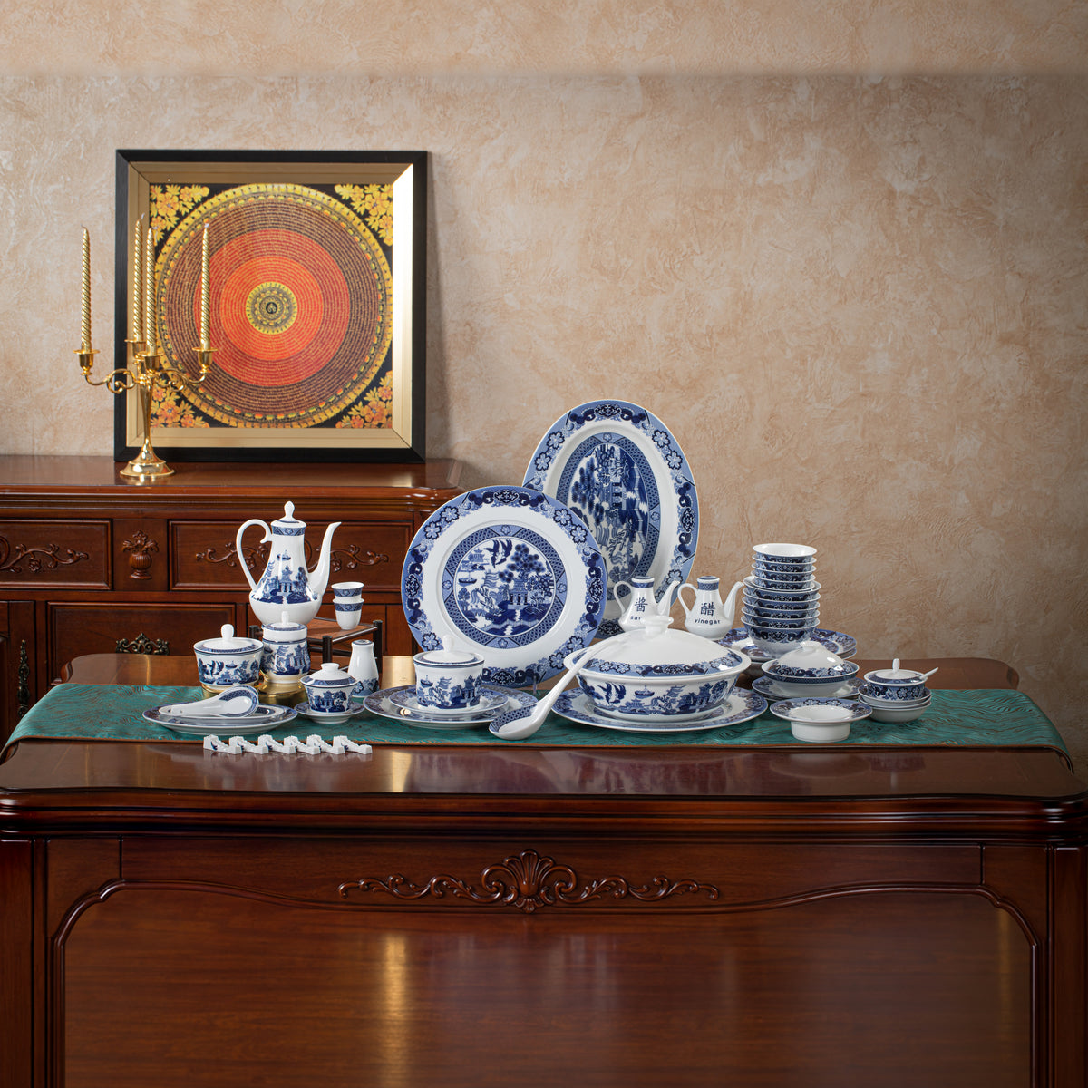 Classical Gardens · 228-Piece Dinner Service — complete display