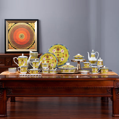 Blessings & Good Fortune · 136-Piece Dinner Service — complete display