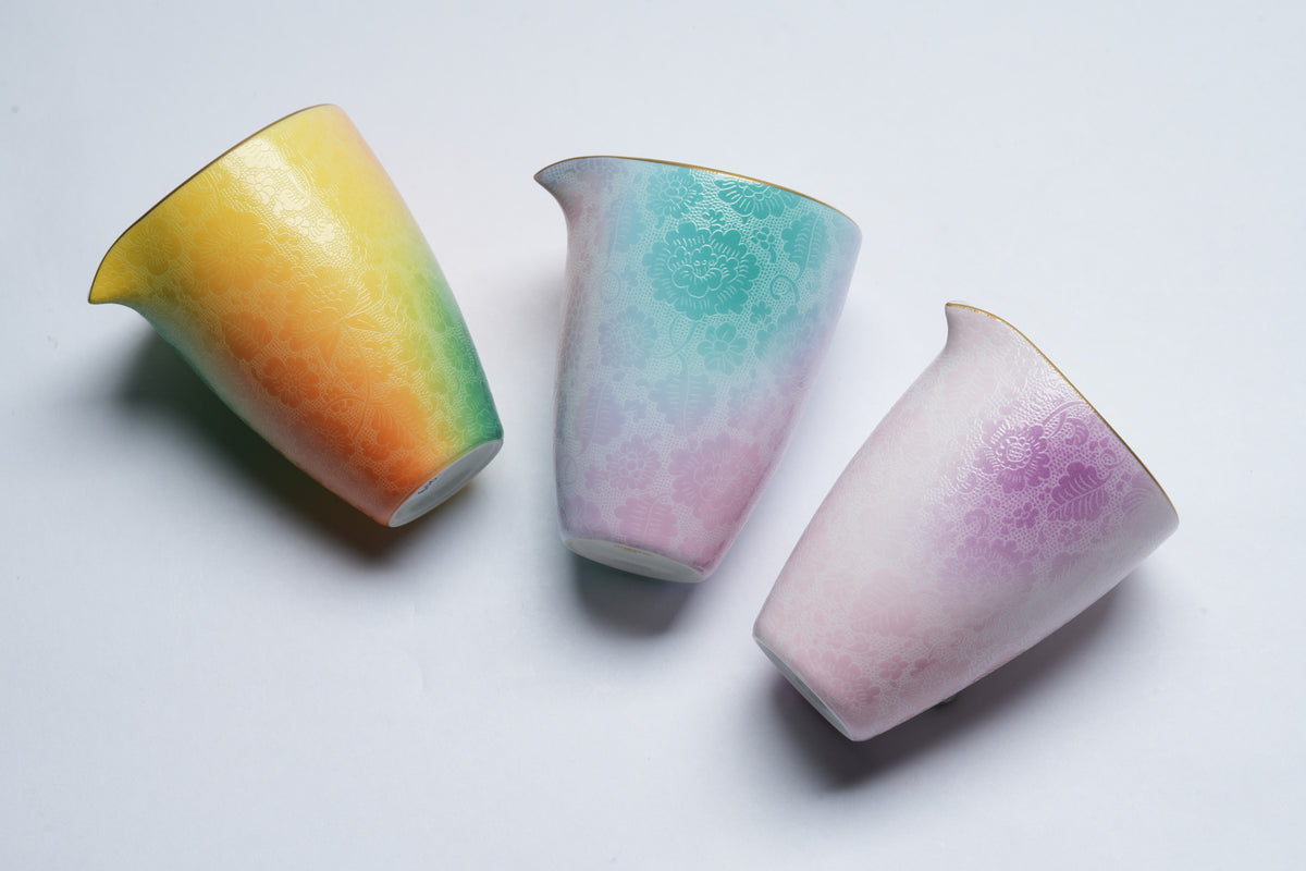Original photograph of three different coloured Gubo cups