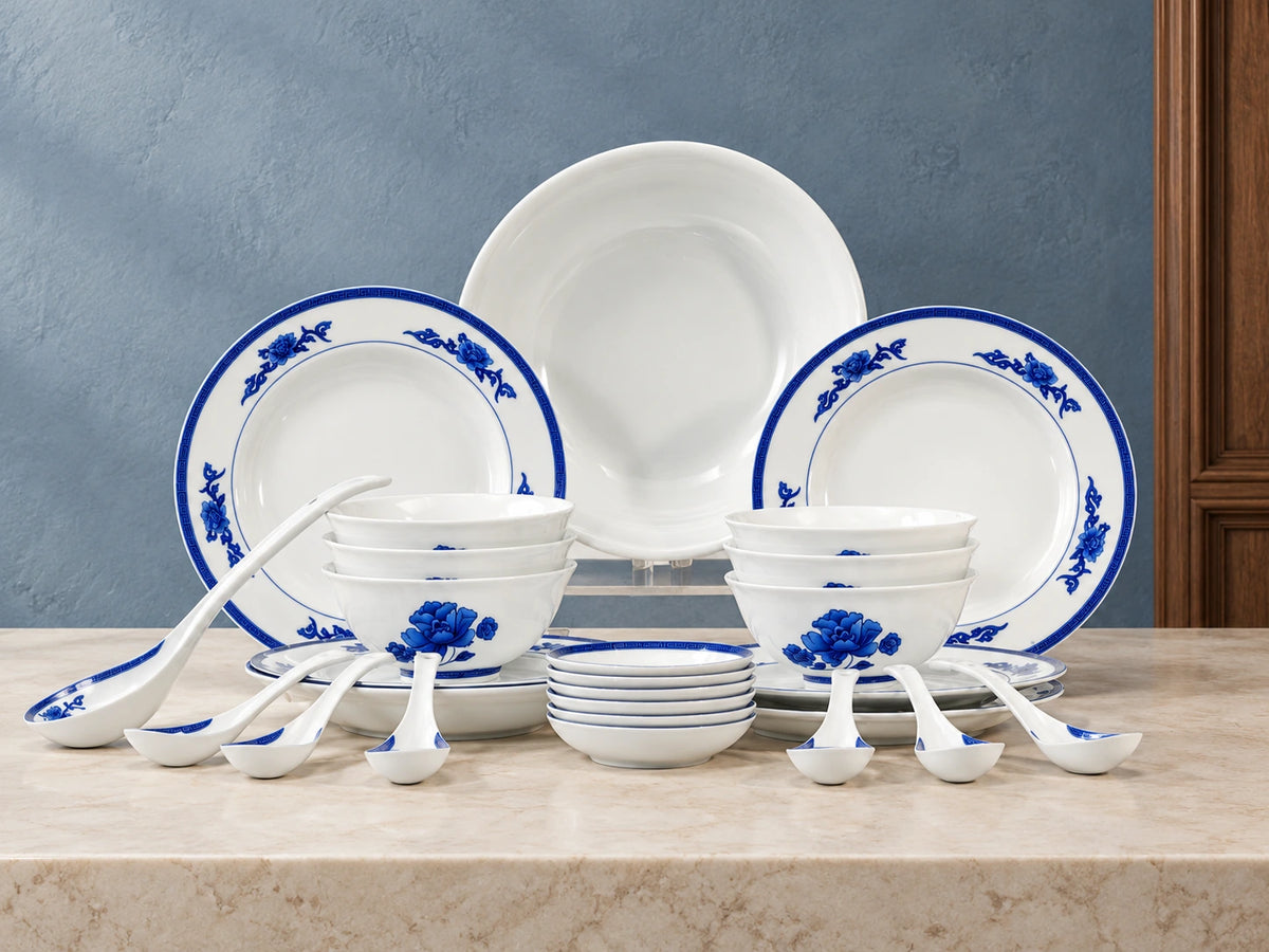Qingyun porcelain in an edited tabletop setting based on the company product photograph.